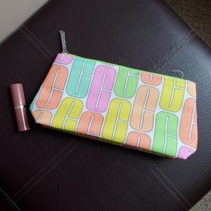 NWT Summery rainbow Clinque makeup bag and lipstick Bare Pop